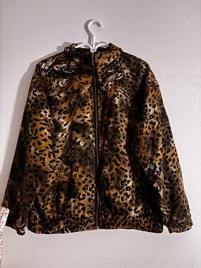 Leopard Print Zip-Up Jacket in Brown and Black